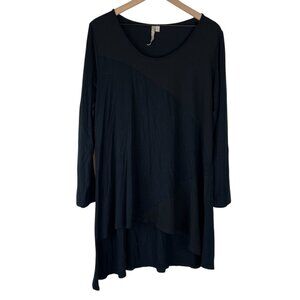 Comfy USA Black Scoop Neck Long Sleeve Seamed Jersey Knit Tunic Top